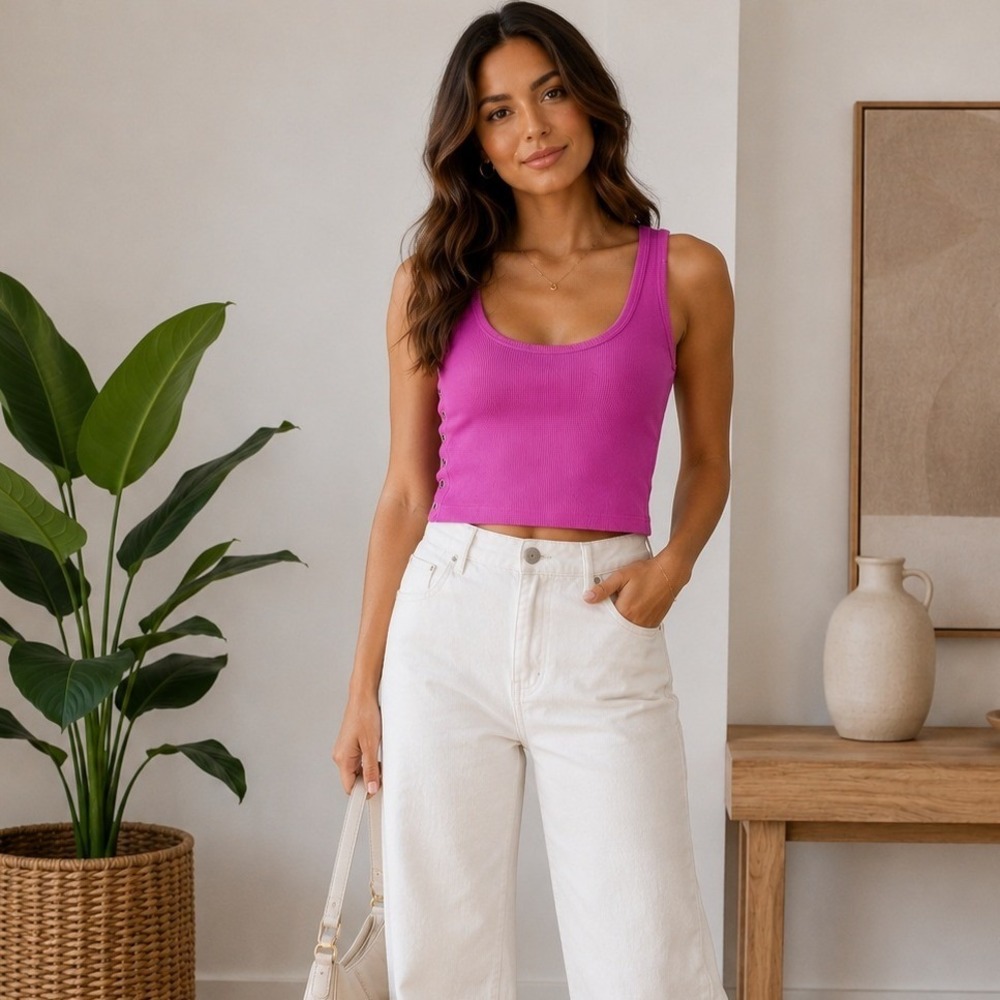 ANWND Sudded Eyelet Crop Tank Top Barbiecore Preppy Night Out Summer Edgy Grunge